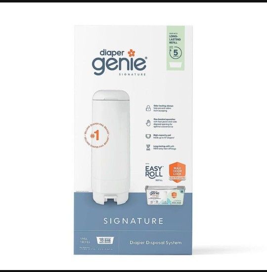Diaper Genie Signature Pail Includes 1 Easy Roll Refill with 18 Bags | Holds Up to 846 Newborn-Sized Diapers Per Refill