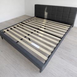 Upholstered Square Stitched Platform Bed Frame - Grey - King