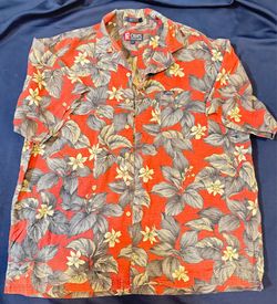 Chaps Ralph Lauren Red Floral Hawaiian Cotton Button-Up Shirt Point Collar XL