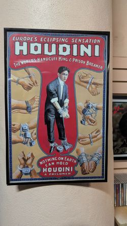 Vintage Houdini Handcuff Escape Poster Framed Wall Art Classic Magic