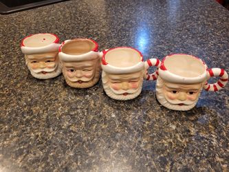 Santa Claus face small vintage mugs, mid-century retro ceramics, set of 4