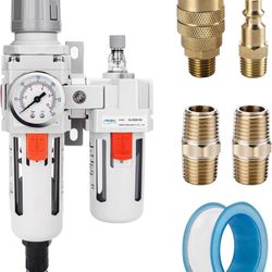 NANPU 1/2" NPT Auto-Drain Air Filter Regulator Lubricator Combo (FRL) Water/Oil Trap Separator - Gauge(0-150 psi), 5 Micron Brass Element, Poly Bowl, 