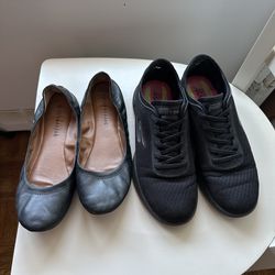 2 Pairs Ladies Shoes, Lucky Ballet Flats, Skechers Sneakers Good Condition $5/each