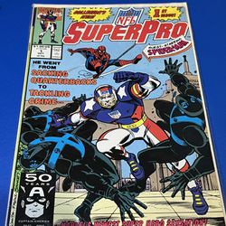 1991 marvel NFL Superpro #1 White Pages  Spider-Man Appearance 