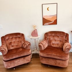 Vintage Swivel Rocking Pink Chairs 