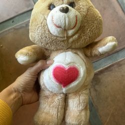 Original 1983 Kenner Care Bears Tenderheart Bear 13" Plush Brown Red Heart