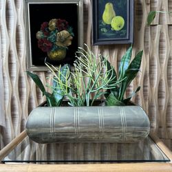 Vintage Brass Planter Tray Curved Gold Metal Round Rectangle MCM Boho Cottage Plant Vase Tray Stripe