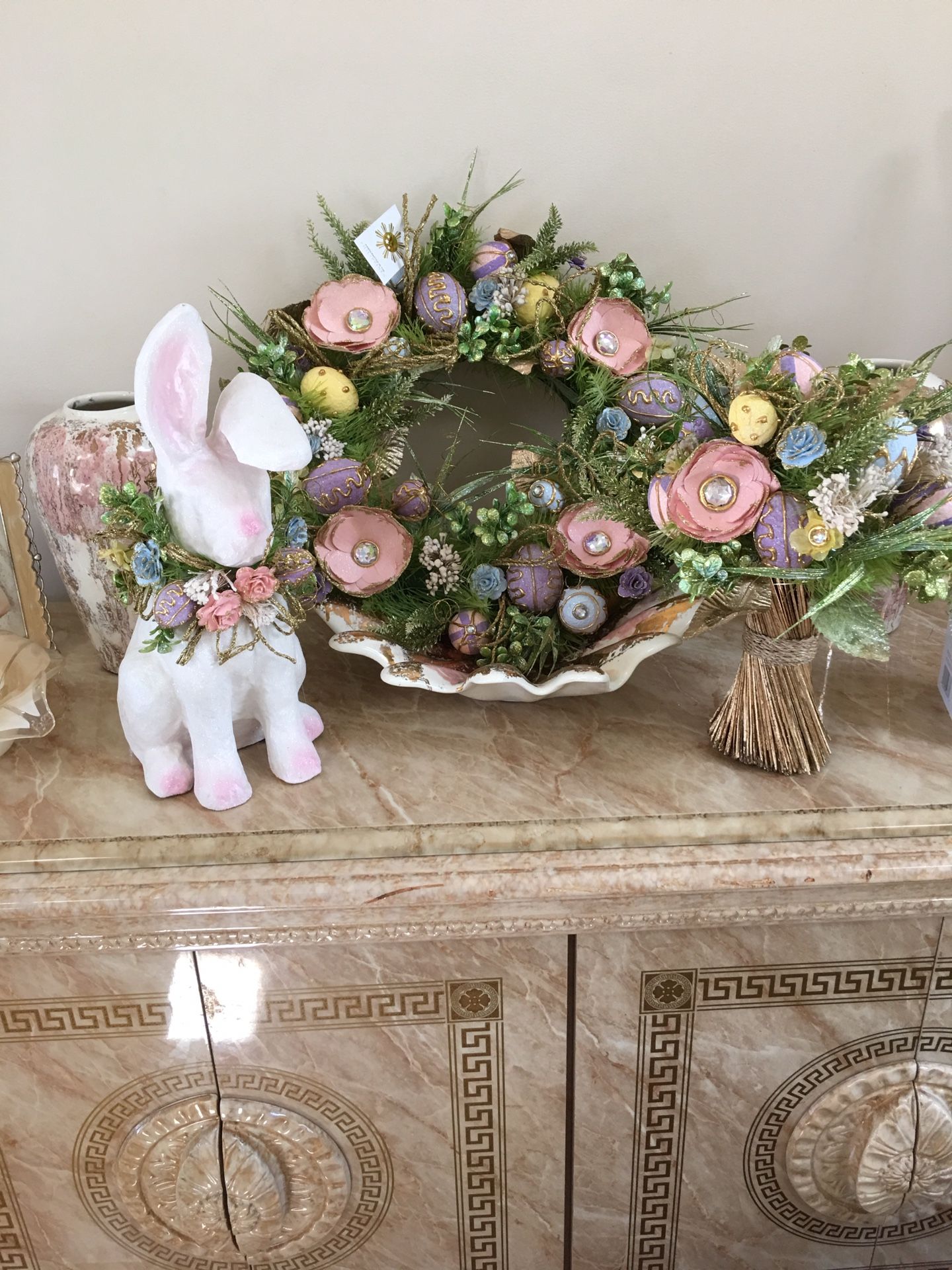 Easter decor - wreath, bunny ,table piece