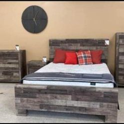 Multi Gray Queen Modern Bedroom Set (Dresser, Mirror, Chest, Nightstand 2, Bed ) Showroom Discount Available @ Fastest Delivery 🚚