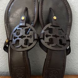 Tory Burch Brown Leather Miller Sandals Size 9