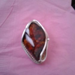 #Vintage Large BROACH,AMBER,SILVER 