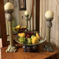 pineapple shaped candle holders and fruit bowl center piece