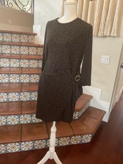 Micheal Kors Brown  floral print polyester & elastane dress with belt. Size L