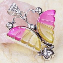 Handmade 925 Sterling Silver Plated Gemstone Butterfly Pendant