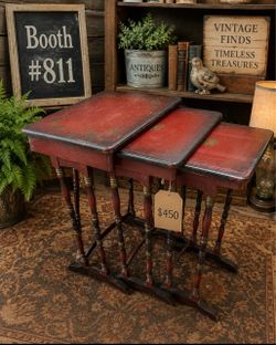 Antique Red Painted Nesting Tables Set of 3