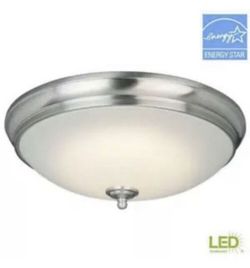 Commercial Electric 13 in. 60-Watt Equivalent Brushed Nickel LED Flush Mount R1