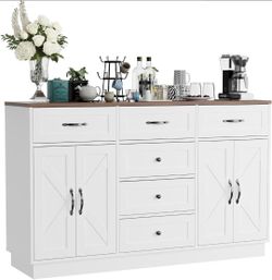 Sideboard Buffet Cabinet with Storage, 55" Large Buffet with 6 Drawers and 4 Doors, Modern Farmhouse
