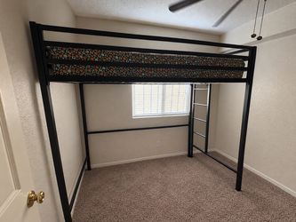 Twin size loft bed frame with mattress