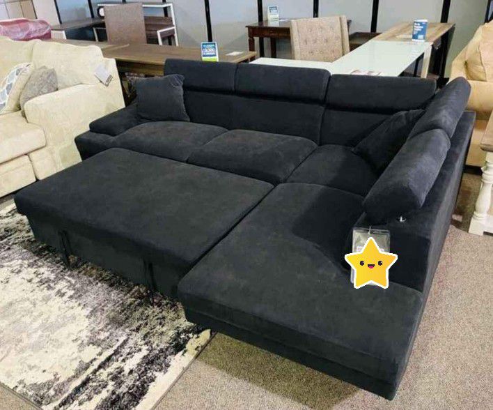 Brand New 🔥 Black 2 Piece Sleeper Sectional Sofa 