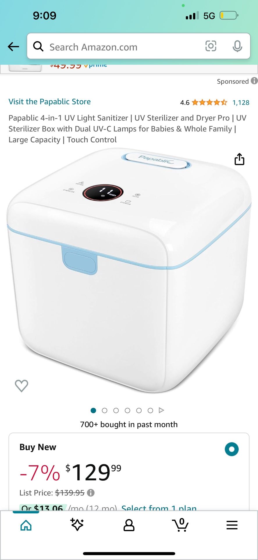 Papablic 4-in-1 UV Light Sanitizer | UV Sterilizer and Dryer Pro | UV Sterilizer Box with Dual UV-C Lamps for Babies & Whole Family | Large Capacity |