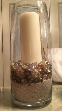 Glass hurricane with decor (2) available