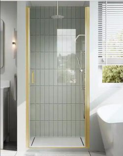 36 in. W x 72 in. H Pivot Semi-Frameless Shower Door in Brushed Gold with 6mm Clear Glass
