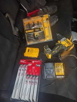 DeWalt Drill, Bit Set, Charger & Milwaukee Blade Set