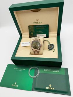 2024 Rolex Day-Date 40mm 18k Solid Rose Gold 228235 Olive Green Dial Box Papers Complete Presidential Bracelet