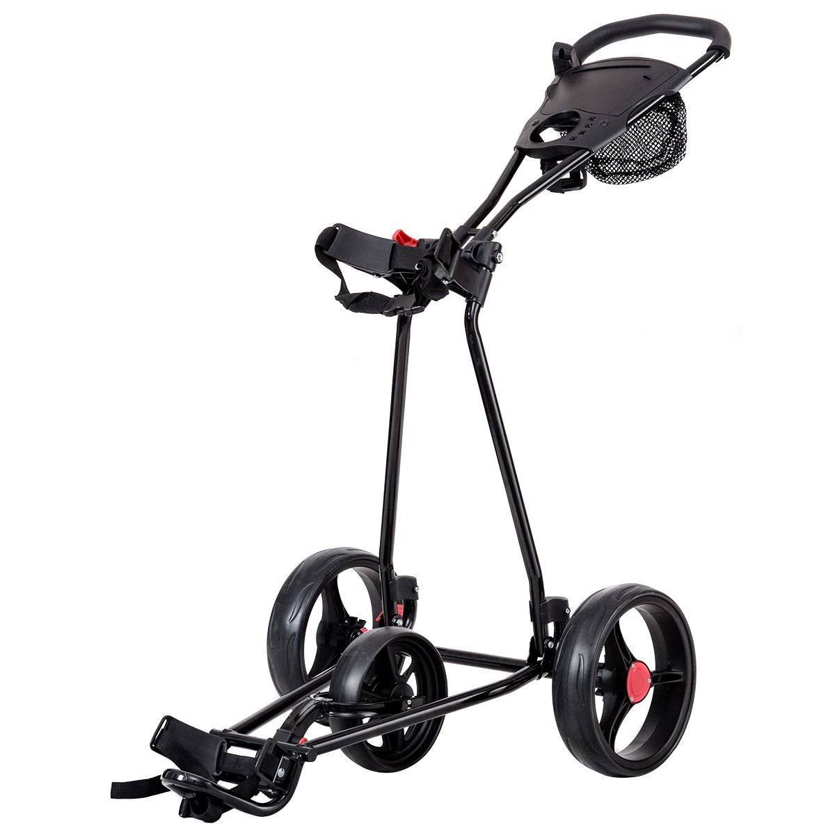 Foldable 3 Wheel Golf Pull Push Cart Trolley Scorecard Drink Holder Mesh Bag