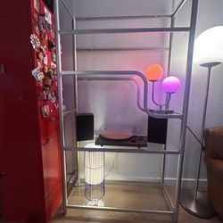 Vintage Postmodern Glass and Metal Display Shelf 