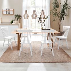 Set Of 4- White Solid Wood Dining Chair 