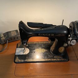 Vintage Singer Sewing Machine With Cabinet And Seat