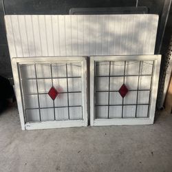 Pair Antique Stained Glass Windows
