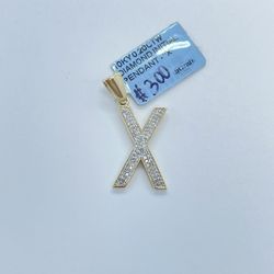 New 10k Solid Gold Diamond Letter X Pendant 