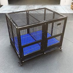 $165 (New) Folding heavy duty dog cage 41x31x34” double-door stackable kennel w/ divider, plastic tray 