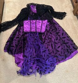 Witch Halloween Costume Purple Dress with Black Bat Lace