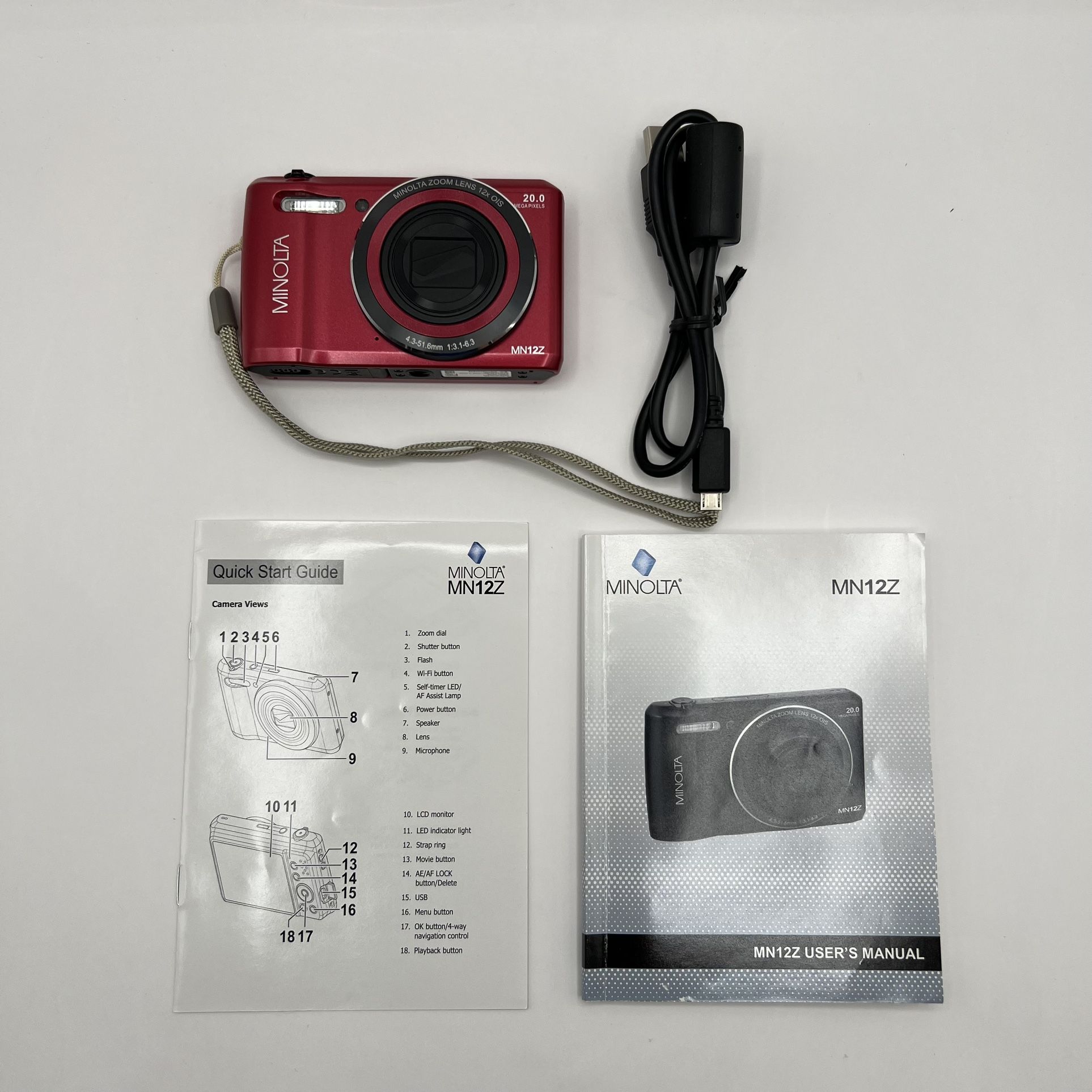 Minolta MN12Z 20MP 12X Optical Zoom HD Wi-Fi Digital Camera 12X Zoom Red