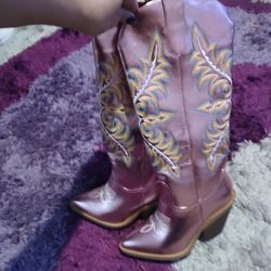 size 7 1/2 Women's Pink knee high  Cowboy boots, cheap not free 
