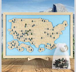 Novabright USA National Parks Map Tracker for National Park Lover's Gift Wood...