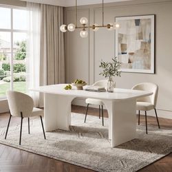63" Rectangular Modern Dining Table, Wooden Modern Kitchen Table for 6 People for Dining Room, White (Chairs Not Included)