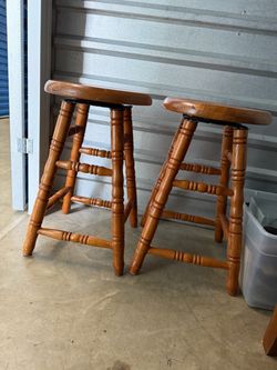 Pair of Wooden Swivel Bar Stools