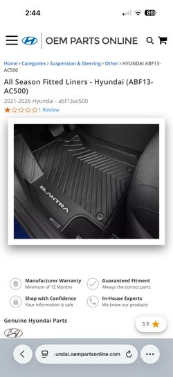 Brand new all weather mats Hyundai Elantra