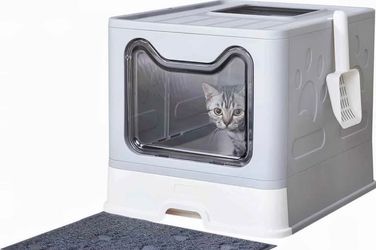 Foldable Large Cat Litter Box Enclosed Cat Potty with Drawer Top Entry Type Anti-Splashing Cat Toilet with Lid and Cat Litter Scoop No Smell Cat Suppl
