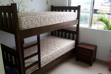 Dark Wood Twin Bunk Bed with Mattresses