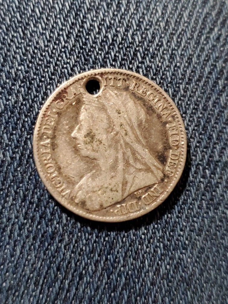 1896 Great Britian Six Pence Silver Coin! *Has Hole*