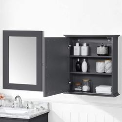 Sonoma 24 in. W x 8 in. D x 27 in. H Rectangular Surface Mount Dark Charcoal Medicine Cabinet with Mirror