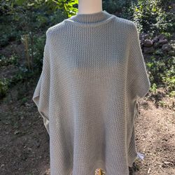 LOFT Gray Ribbed Knit Poncho Sweater