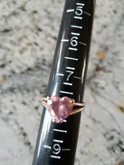 Pink crystal heart and sterling silver ring size 8