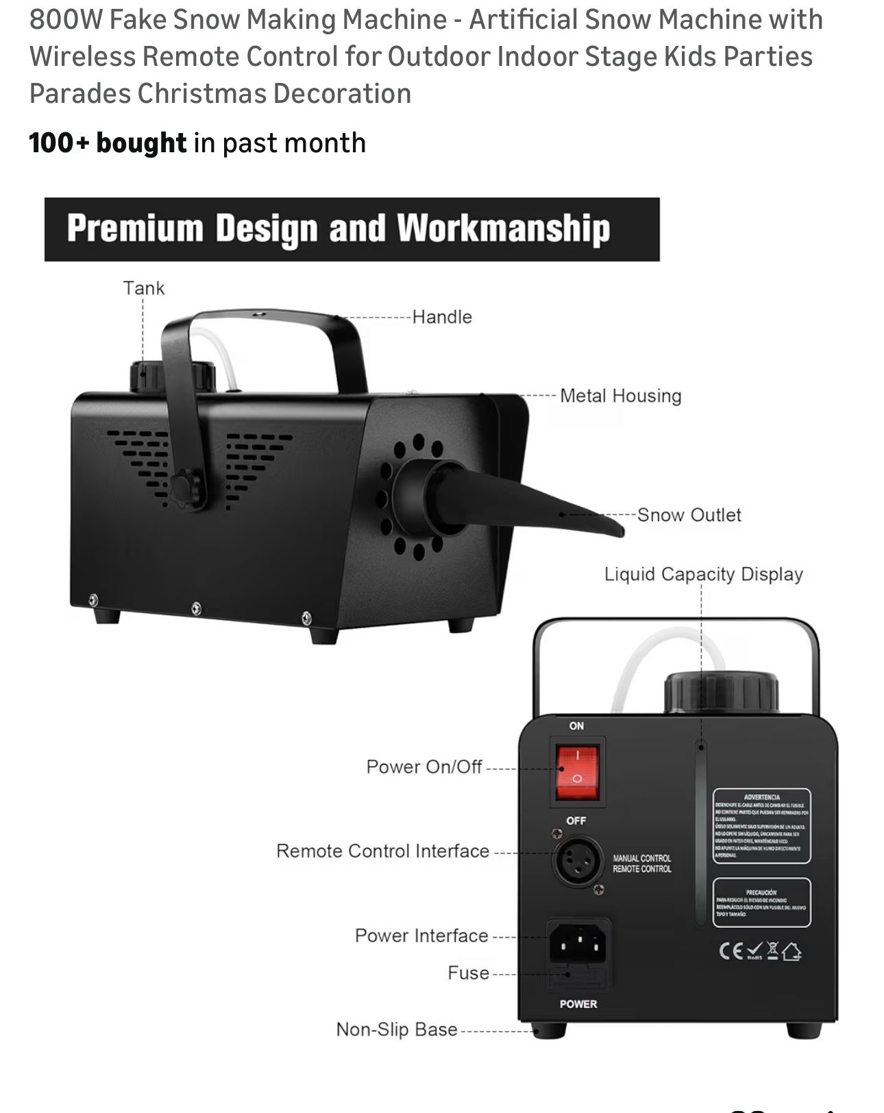 800W Fake Snow Making Machine - Artificial Snow Machine with Wireless Remote Control for Outdoor Indoor Stage Kids Parties Parades Christmas Decoratio