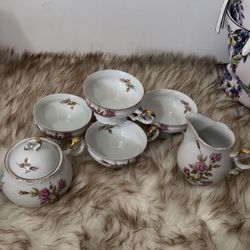 Mikasa Fine China ~ “Rosetta” CUPS With Creamer And Boat Sugar